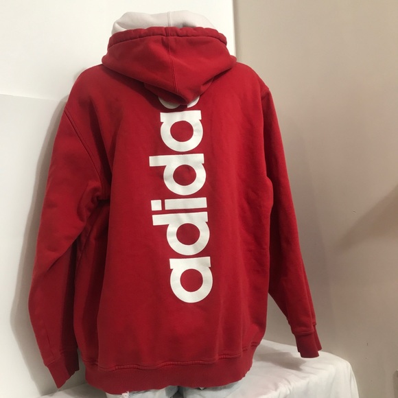 Adidas Red and White Logo Sportswear Casual Hoodie - Picture 3 of 10